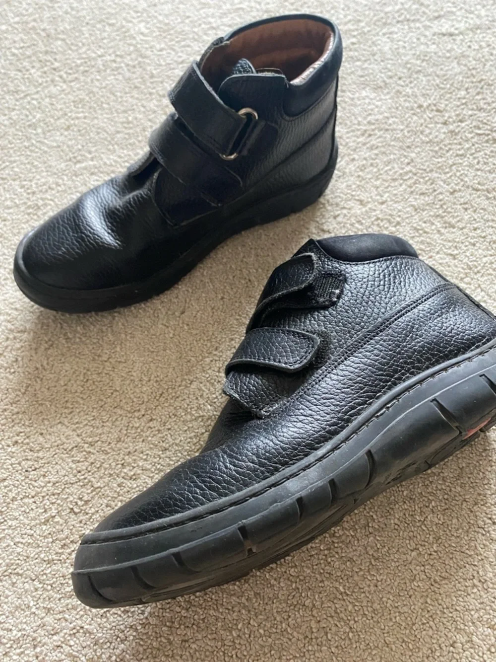 Kids Black Leather Velcro Shoes